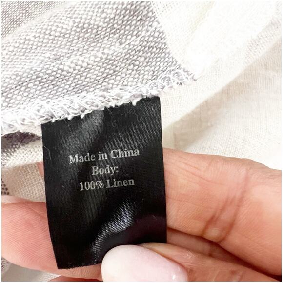 Toofan Linen Tunic Size Large Front Pockets Striped Crew Neck Neutral Colors - Picture 10 of 10